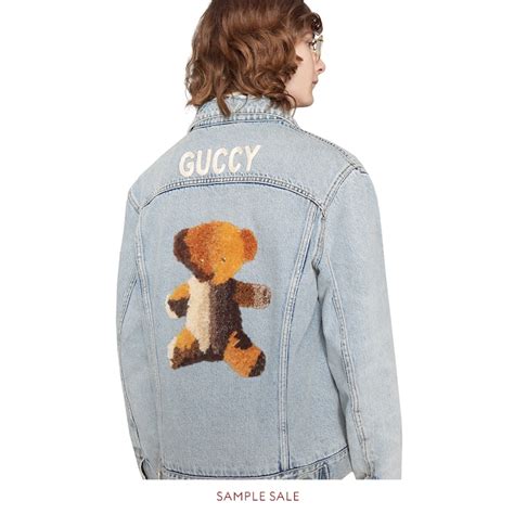 gucci bear embellished jacket|Gucci denim animal applique jacket.